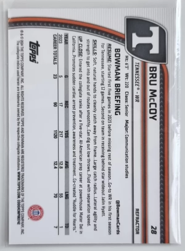 2024 Bowman Chrome University Refractors #28 Bru McCoy – Image 2
