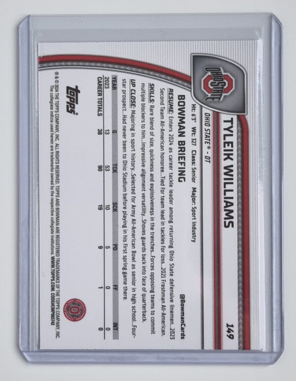 2024 Bowman Chrome University Shimmer Purple Refractors #149 Tyleik Williams – Image 2