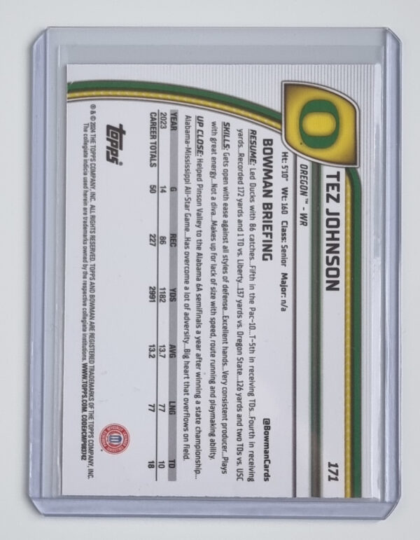 2024 Bowman Chrome University Shimmer Purple Refractors #171 Tez Johnson – Image 2