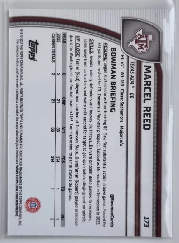 2024 Bowman Chrome University X-Fractors #173 Marcel Reed – Image 2