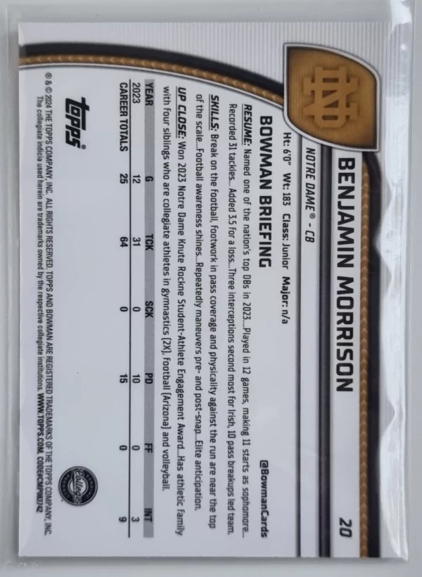 2024 Bowman Chrome University X-Fractors #20 Benjamin Morrison – Image 2