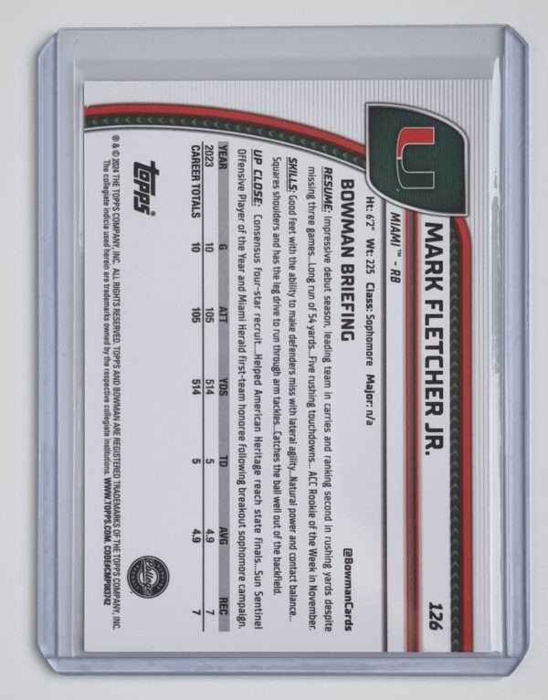 2024 Bowman Chrome University Yellow Refractors #126 Mark Fletcher Jr. – Image 2