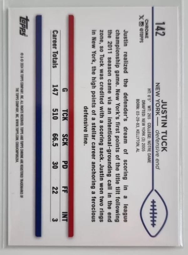 2024 Topps Chrome #142 Justin Tuck – Image 2