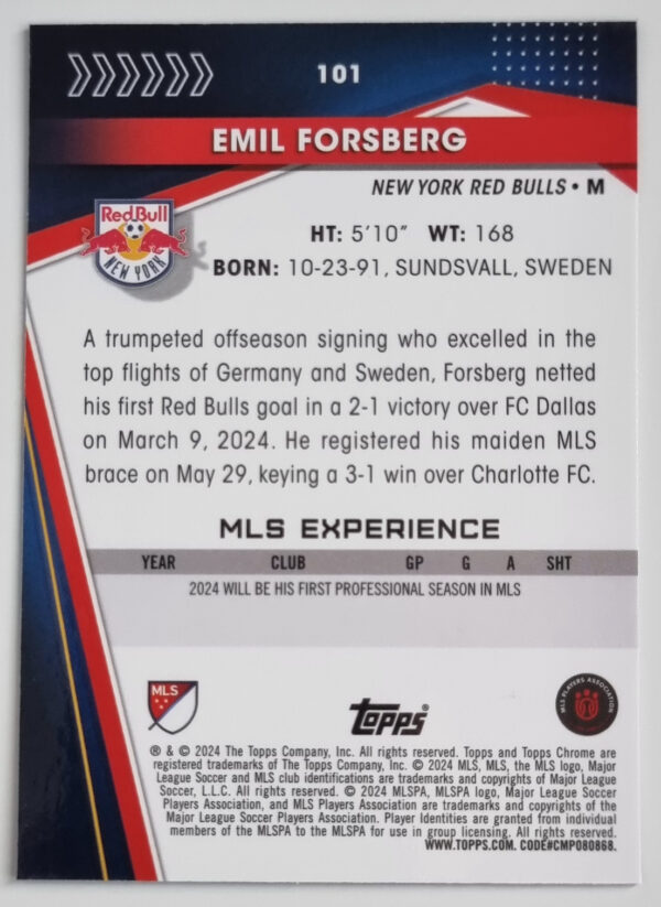 2024 Topps Chrome MLS #101 Emil Forsberg – Image 2