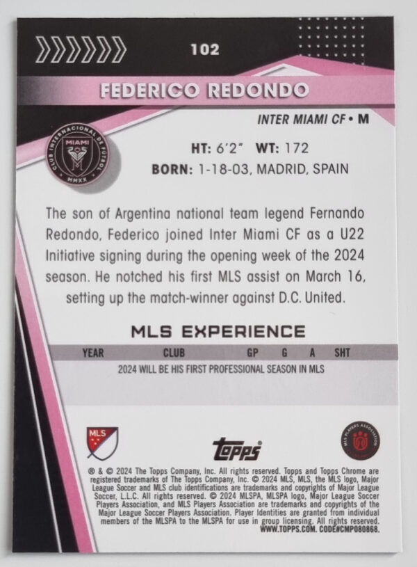 2024 Topps Chrome MLS #102 Federico Redondo – Image 2