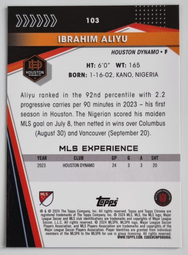 2024 Topps Chrome MLS #103 Ibrahim Aliyu – Image 2