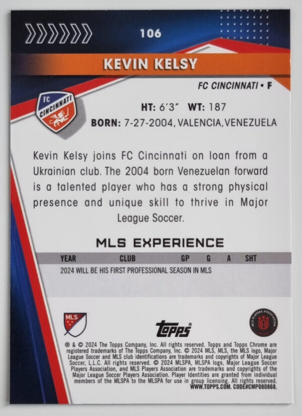 2024 Topps Chrome MLS #106 Kevin Kelsy – Image 2