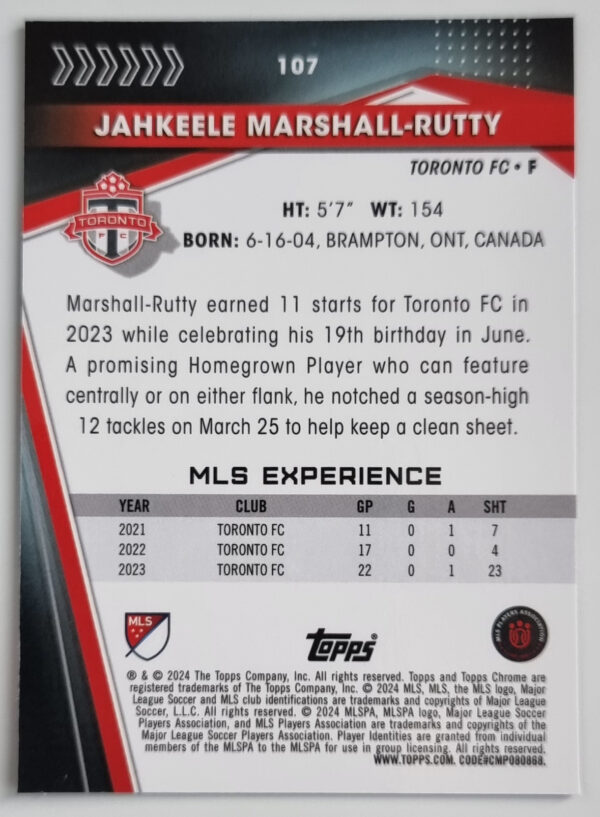 2024 Topps Chrome MLS #107 Jahkeele Marshall-Rutty – Image 2