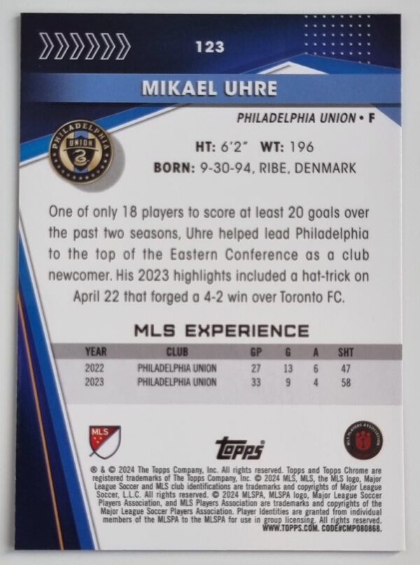 2024 Topps Chrome MLS #123 Mikael Uhre – Image 2