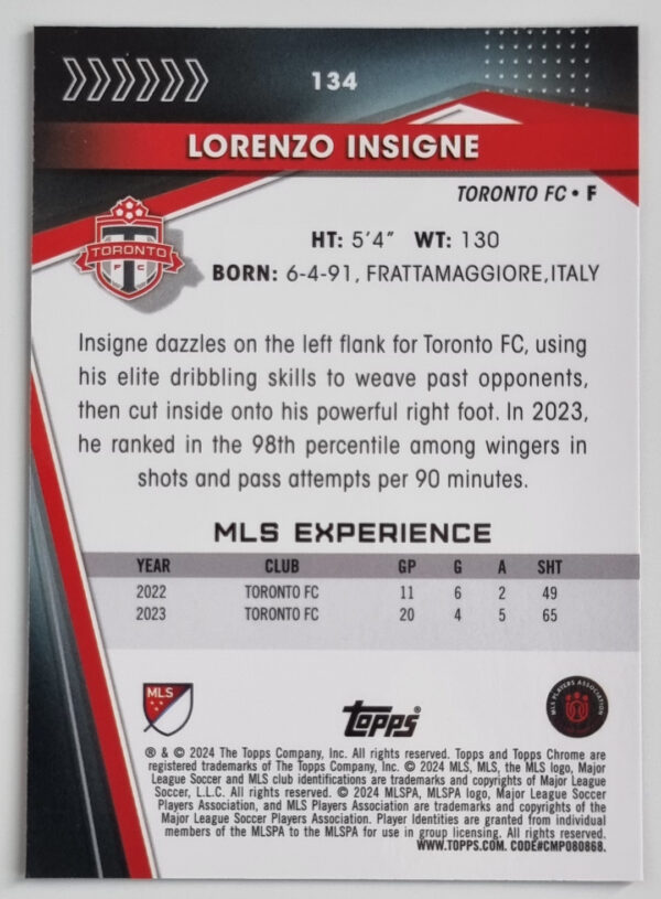 2024 Topps Chrome MLS #134 Lorenzo Insigne – Image 2