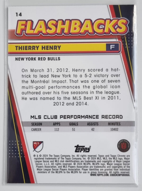 2024 Topps Chrome MLS #14 Thierry Henry FB – Image 2