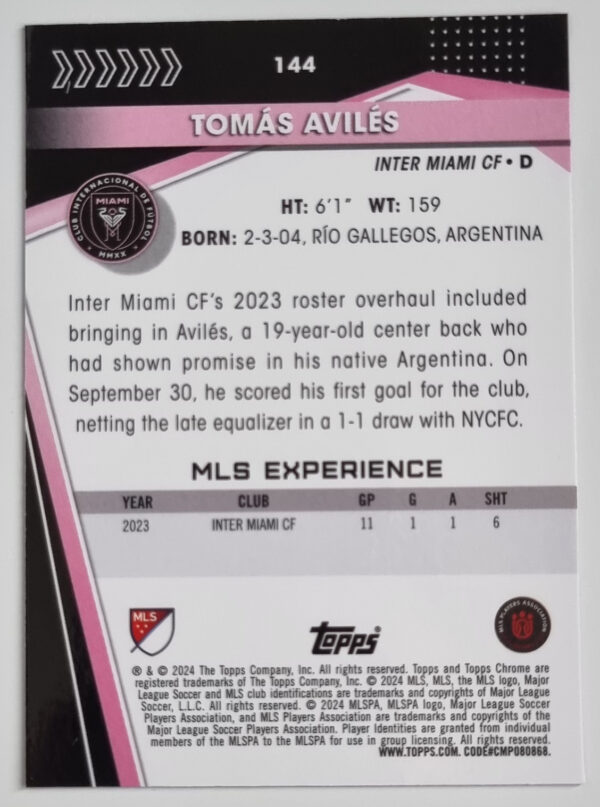 2024 Topps Chrome MLS #144 Tomas Aviles – Image 2