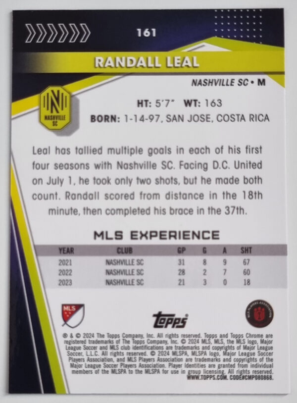 2024 Topps Chrome MLS #161 Randall Leal – Image 2