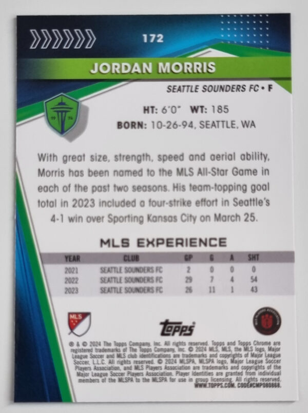 2024 Topps Chrome MLS #172 Jordan Morris – Image 2
