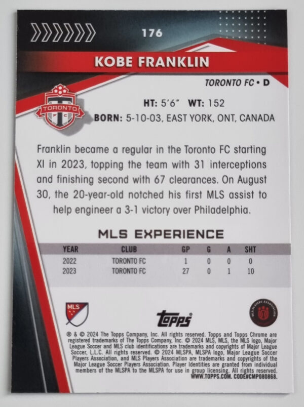 2024 Topps Chrome MLS #176 Kobe Franklin – Image 2
