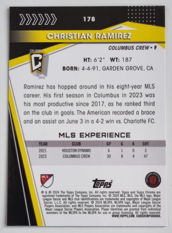 2024 Topps Chrome MLS #178 Christian Ramirez – Image 2