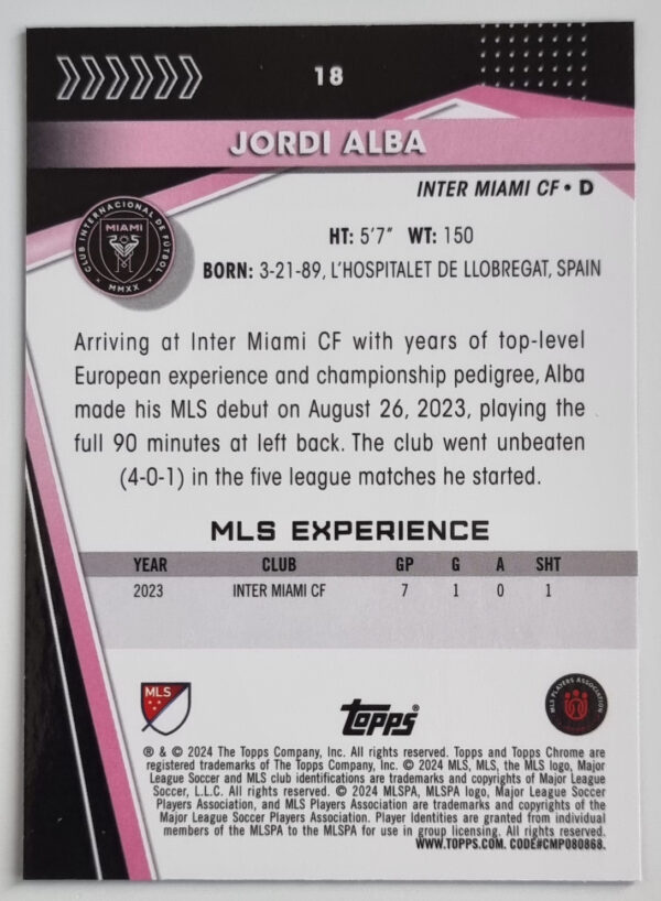 2024 Topps Chrome MLS #18 Jordi Alba – Image 2