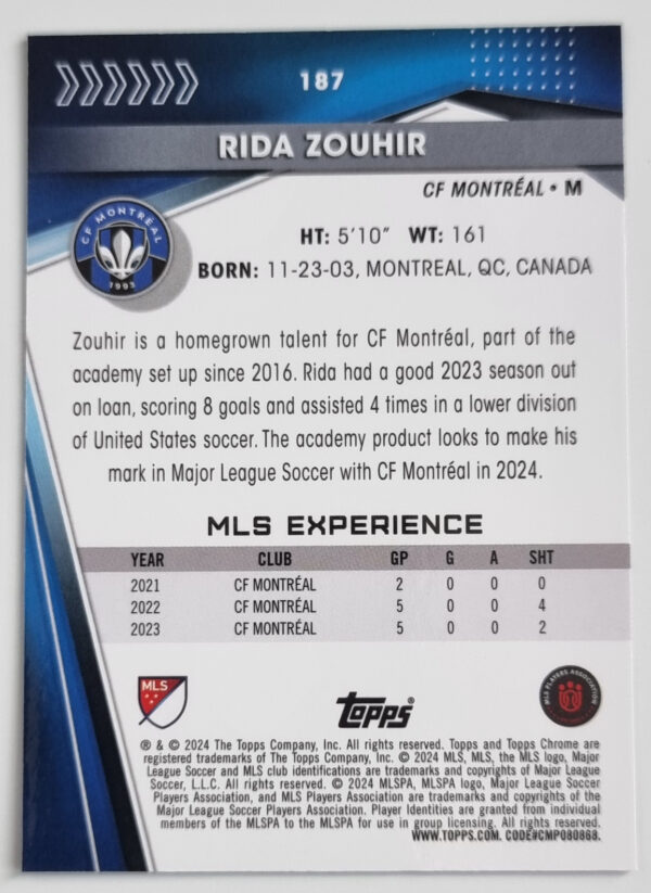 2024 Topps Chrome MLS #187 Rida Zouhir – Image 2