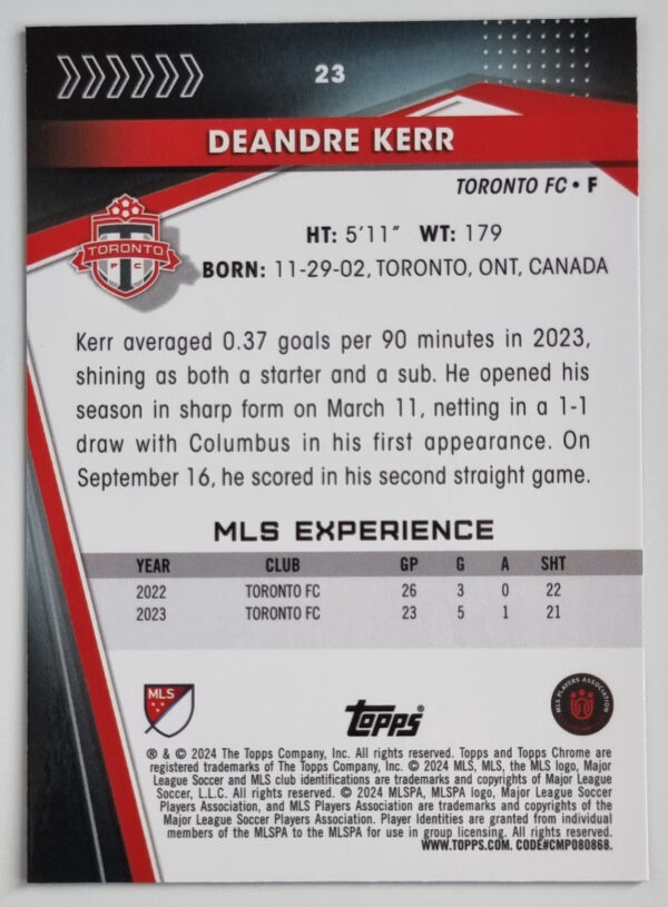 2024 Topps Chrome MLS #23 Deandre Kerr – Image 2