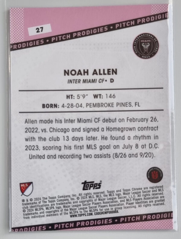 2024 Topps Chrome MLS #27 Noah Allen PP – Image 2