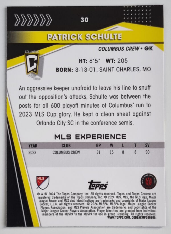 2024 Topps Chrome MLS #30 Patrick Schulte – Image 2