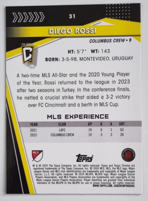 2024 Topps Chrome MLS #31 Diego Rossi – Image 2