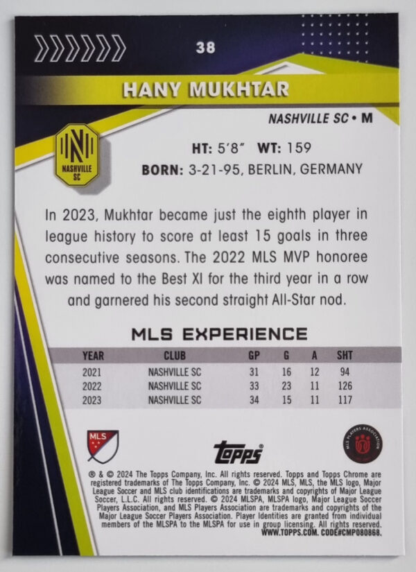 2024 Topps Chrome MLS #38 Hany Mukhtar – Image 2
