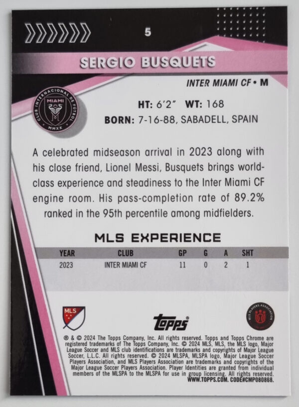 2024 Topps Chrome MLS #5 Sergio Busquets – Image 2