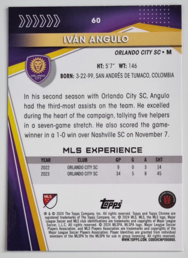 2024 Topps Chrome MLS #60 Ivan Angulo – Image 2