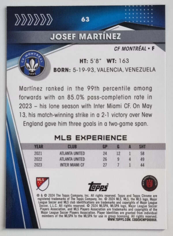 2024 Topps Chrome MLS #63 Josef Martinez – Image 2