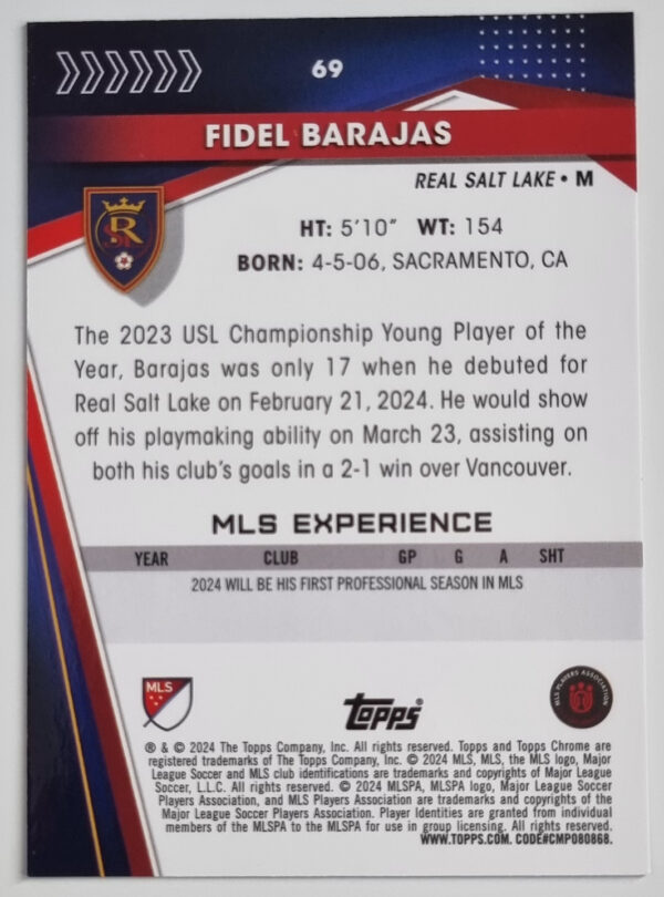 2024 Topps Chrome MLS #69 Fidel Barajas – Image 2