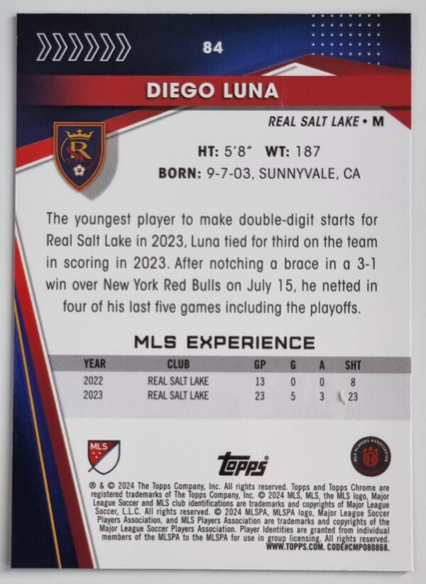 2024 Topps Chrome MLS #84 Diego Luna – Image 2