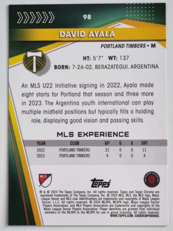 2024 Topps Chrome MLS #98 David Ayala – Image 2