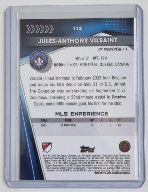 2024 Topps Chrome MLS Blue Refractors #112 Jules-Anthony Vilsaint – Image 2