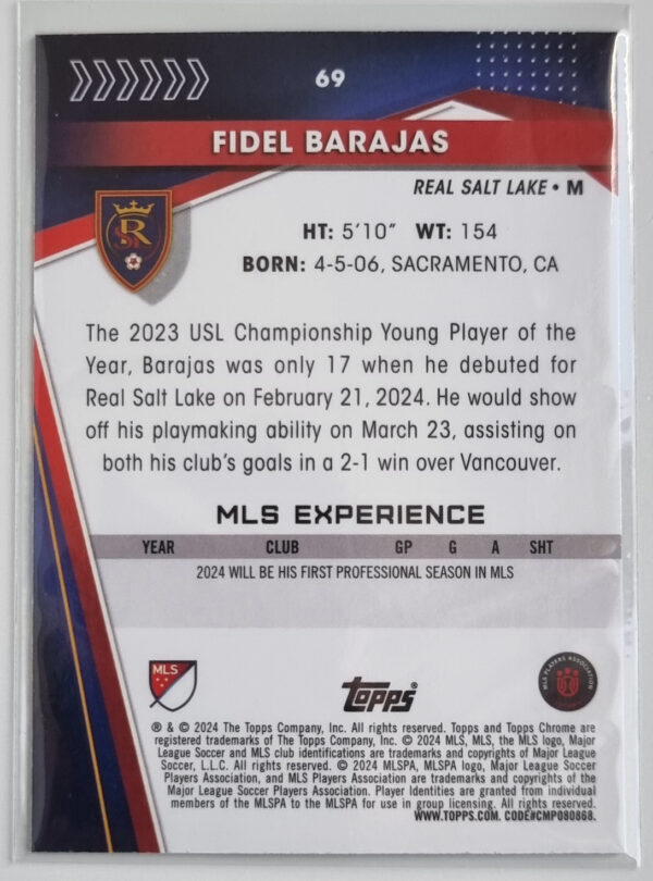 2024 Topps Chrome MLS Gold Lava Refractors #69 Fidel Barajas – Image 2