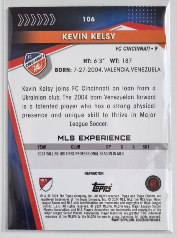 2024 Topps Chrome MLS Refractors #106 Kevin Kelsy – Image 2