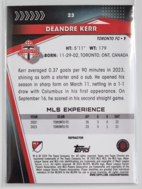 2024 Topps Chrome MLS Refractors #23 Deandre Kerr – Image 2