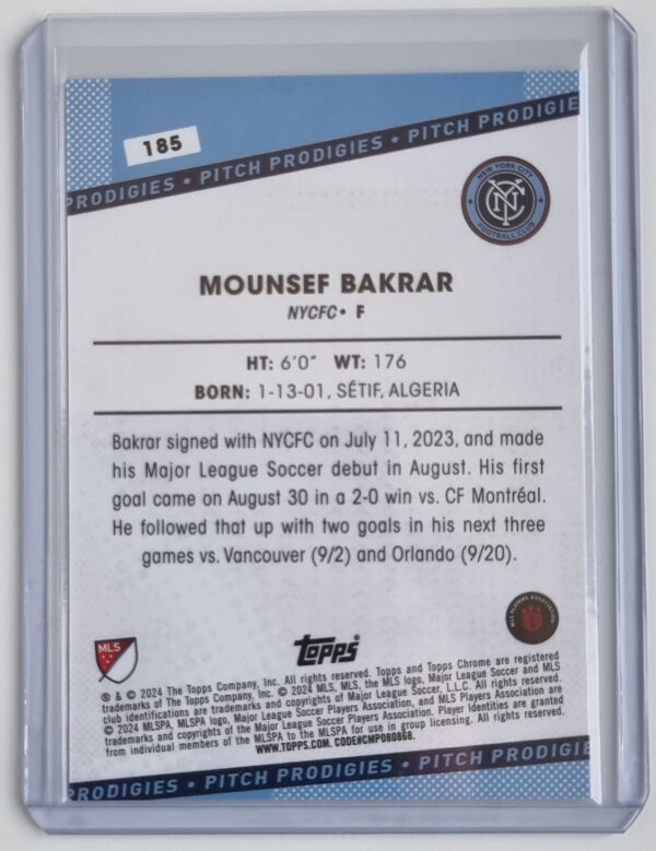 2024 Topps Chrome MLS Rose Gold Refractors #185 Mounsef Bakrar PP – Image 2