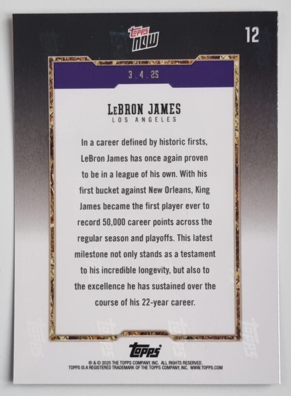 2024-25 Topps Now #12 LeBron James – Image 2